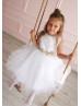 Gold Star White Tulle Flower Girl Dress